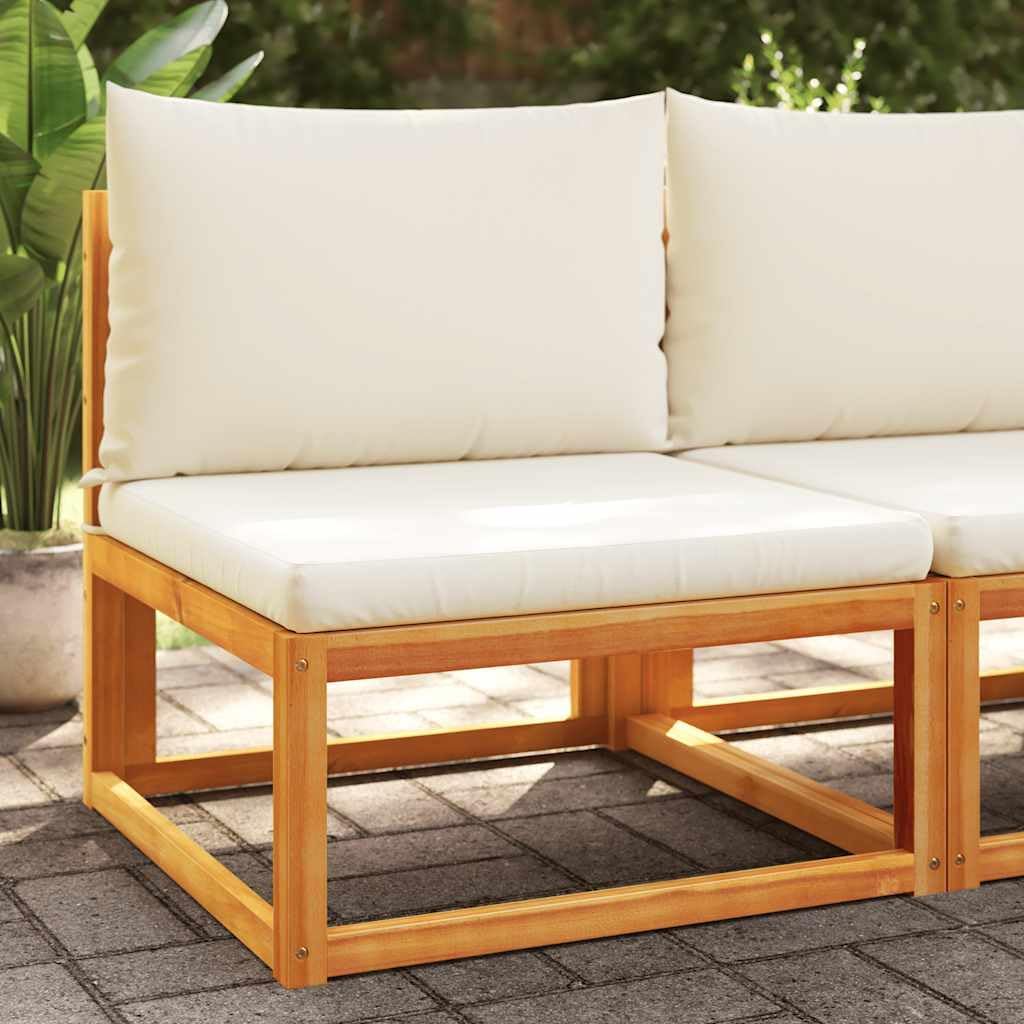 Gartensofa ohne Armlehnen, Akazienholz & Seil, 65x65x65 cm, Cremefarbene Kissen, Modulares Design für Terrasse & Garten, Outdoor Möbel