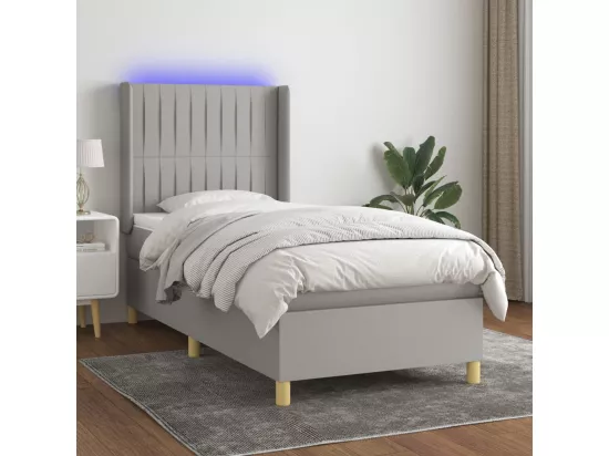 Sommier tapissier avec matelas et LED Gris clair 90x190cm Tissu