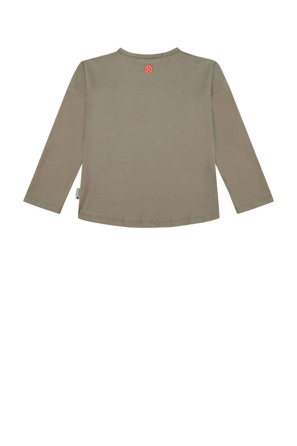 Stains&Stories longsleeve met printopdruk legergroen/roze