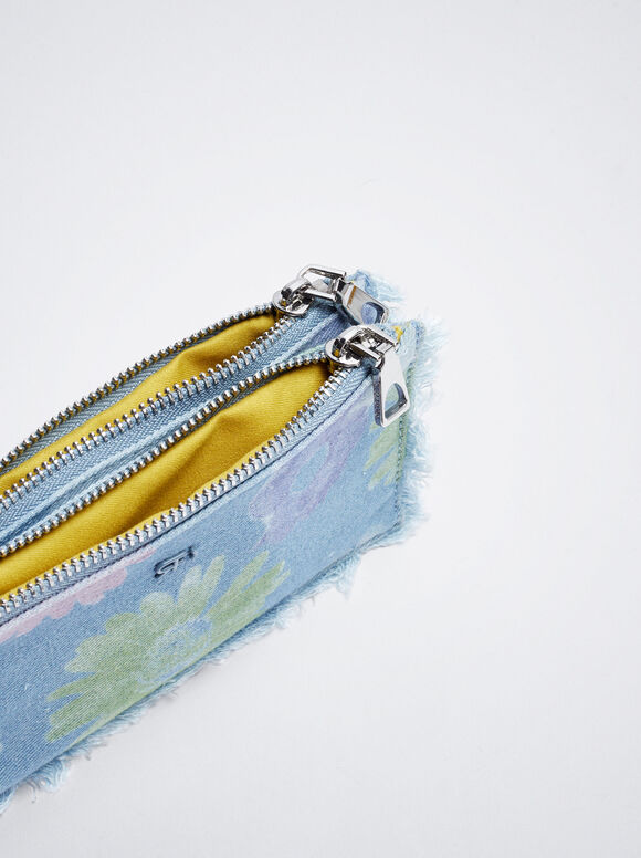 Bolsa de mão floral em jeans - Azul