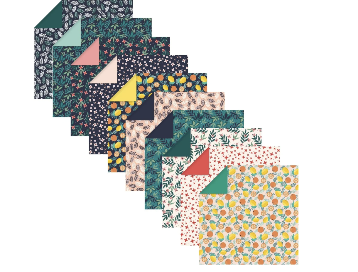 (60er Set) 15x15cm Origami Papier DIY Bastel Faltpapier 70gm2 (95357C) - Fruchtiger Garten