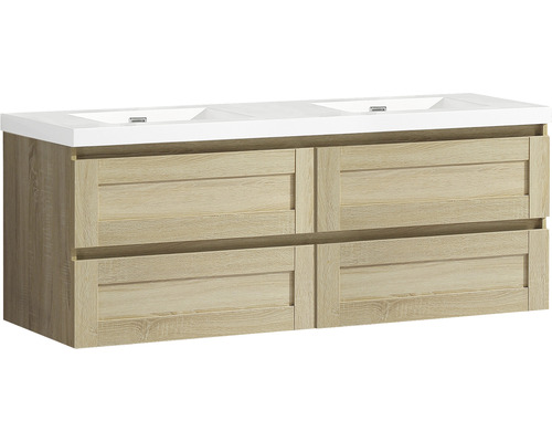 Badkamermeubelset Differnz Reno 120 x 55 x 45 cm, eiken front, witte wastafel