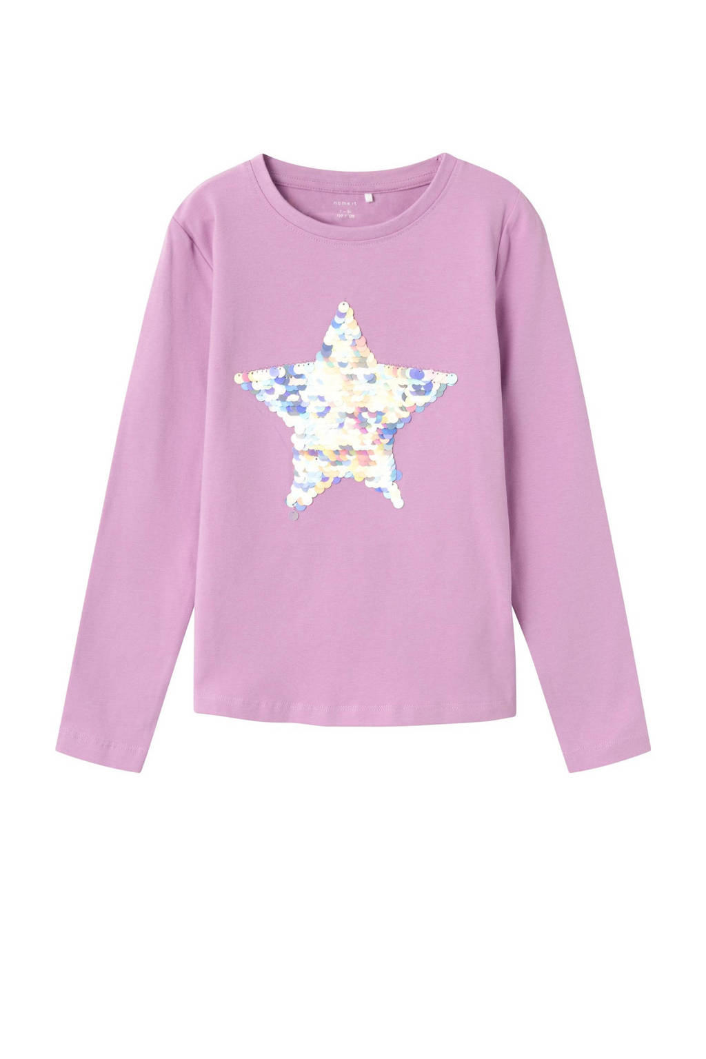 NAME IT longsleeve NKFLINSTAR met printopdruk en pailletten roze