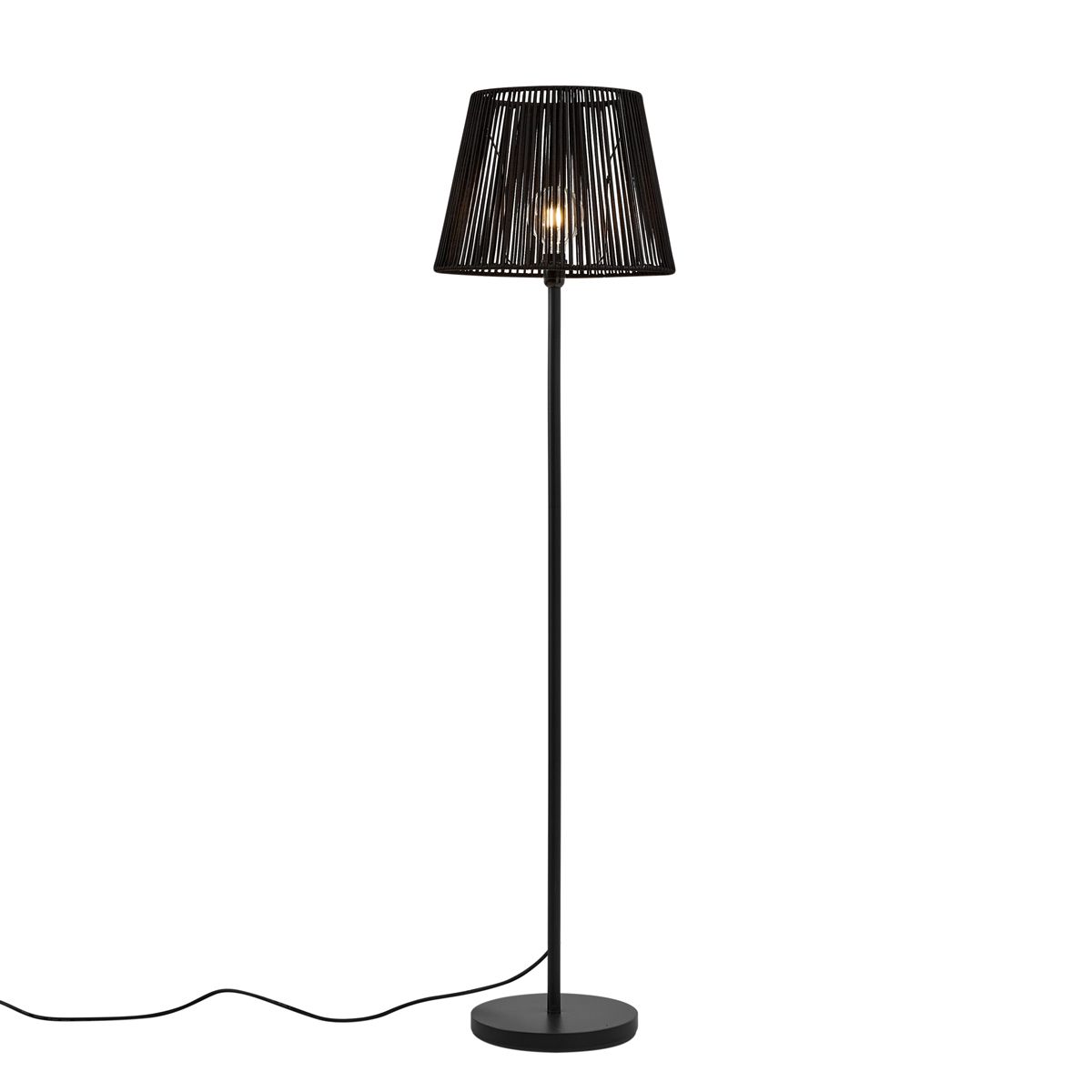 Buiten vloerlamp zwart met kap zwart touw IP44 - Virginia Jayla