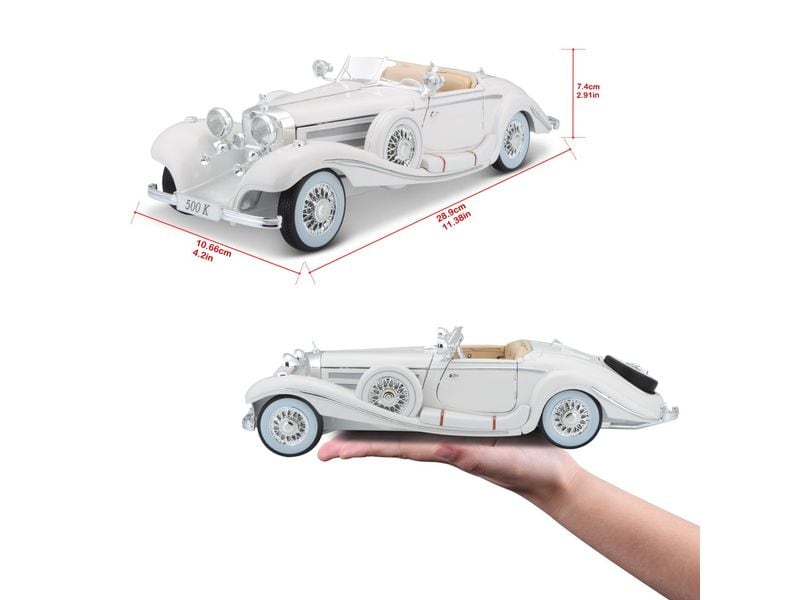 Maisto Mercedes Benz 500K Maharadscha 1936 1:18, Weiss Sammlermodell im Massstab 1:18