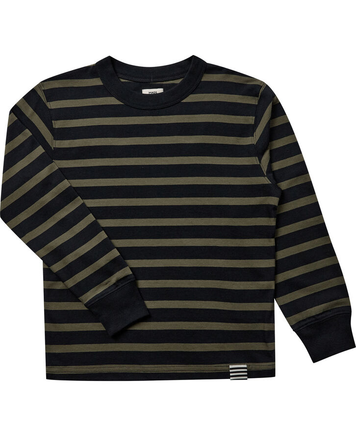 Mads Nørgaard - Copenhagen Cotton Jersey Stripe Carlito Tee LS Grøn og sort striber