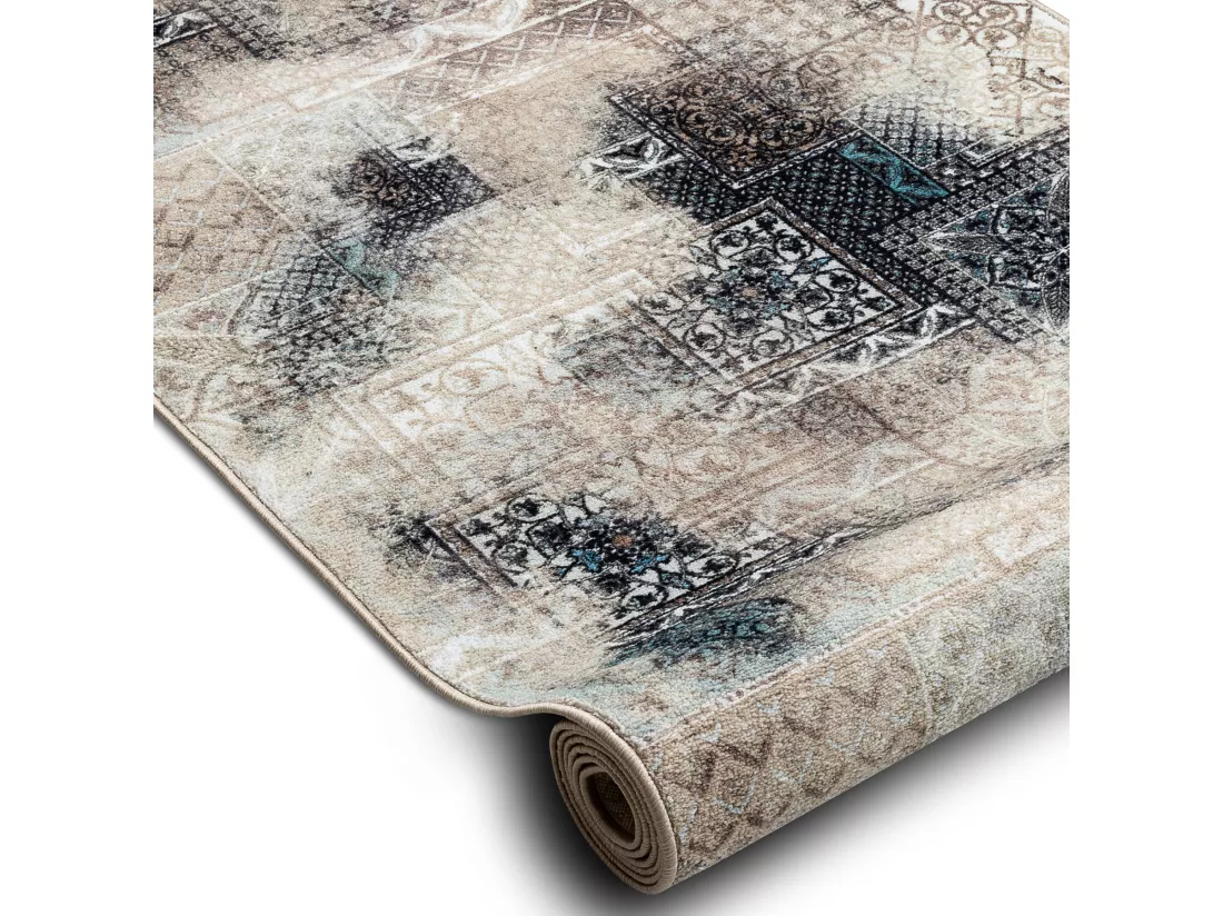 TAPIS DE COULOIR antidérapant PATCHWORK vintage la gomme beige 80x340 cm