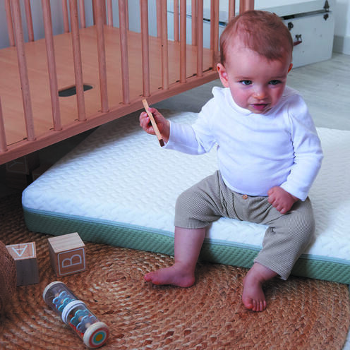 Matelas Aloé Vera Déhoussable 60x120x10 cm Blanc/Vert Olive - CANDIDE