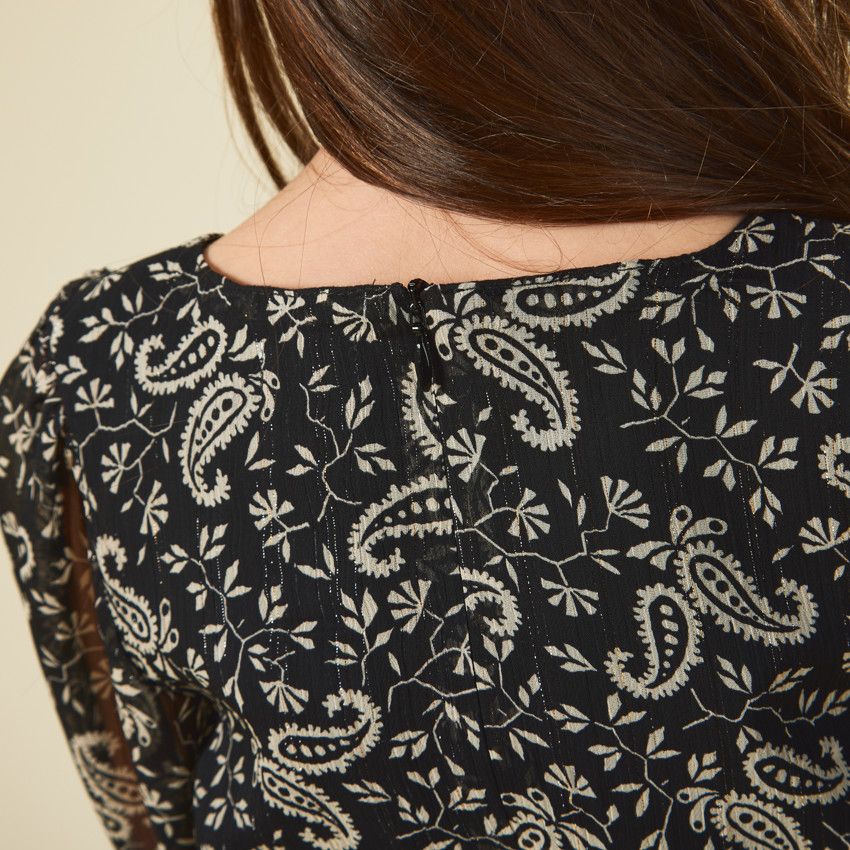 Robe imprimée à manches longues transparentes pour fille - Noir