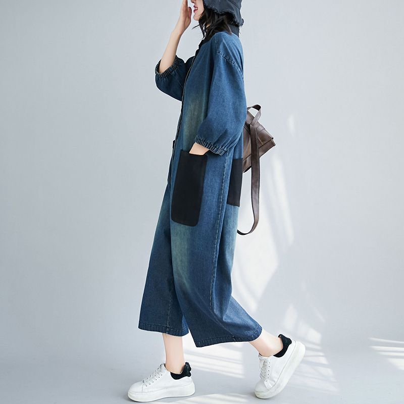 Lewwe - Denim jumpsuit met wijde pijpen