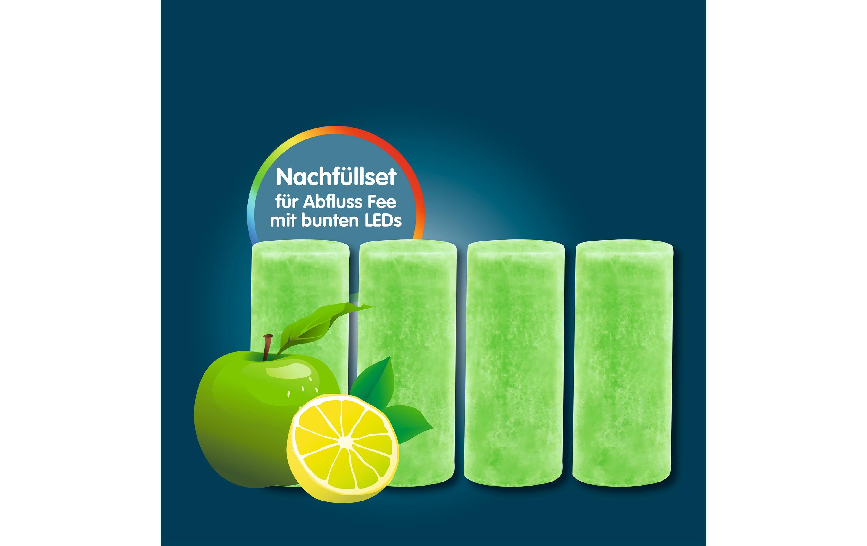 Duftstein Apfel-Zitrone 4 StückNachfüllset für Abfluss-Fee LED-Abflussstopfen