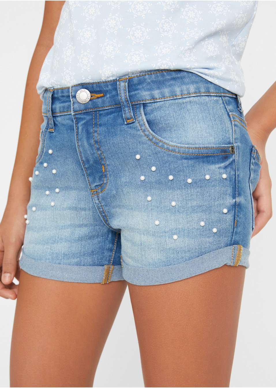 Short en jean fille avec perles