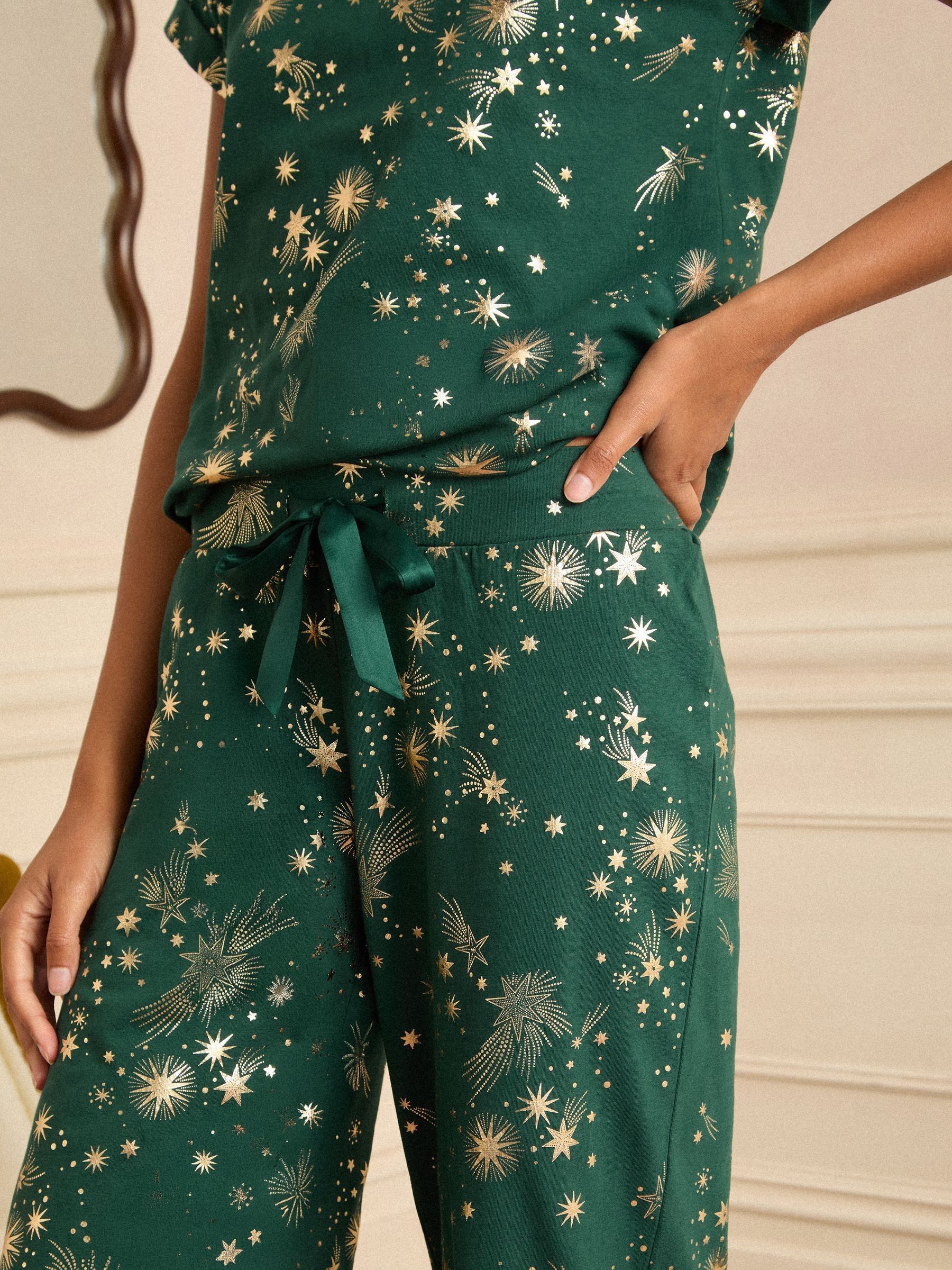 Donkergroen - Love & Roses Christmas Short Sleeve Gold Foil Pyjama Set