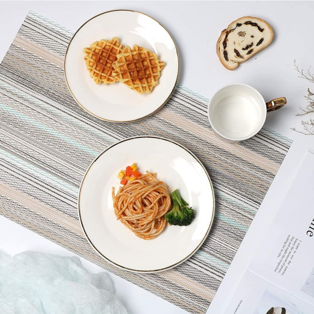 (6er Set) 45x30cm Hitzebeständige PVC Tischunterlage Abwaschbare Teller Untersetzer Tischset - Mint / Beige / Weiss