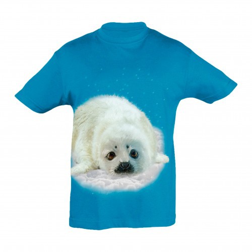 Camiseta infantil Ralf Nature com estampa de foca bebê, azul