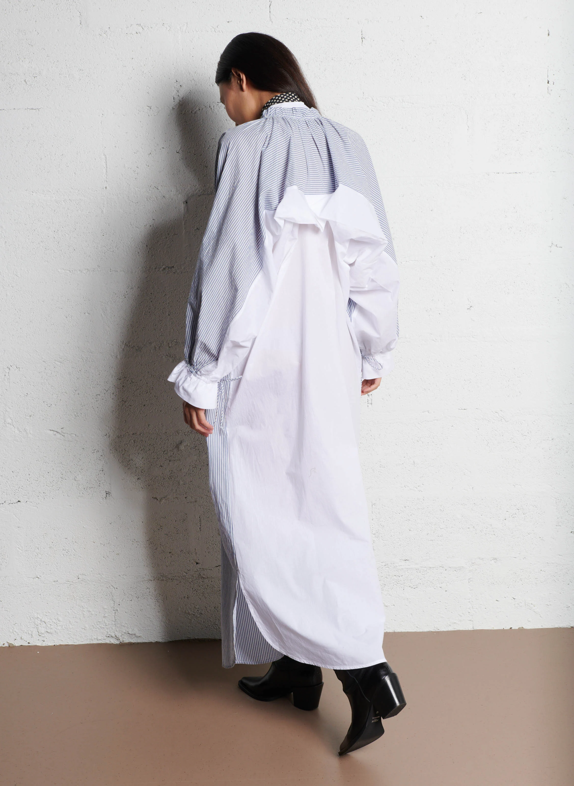 WIKI - Robe longue droite col V en coton | Gris