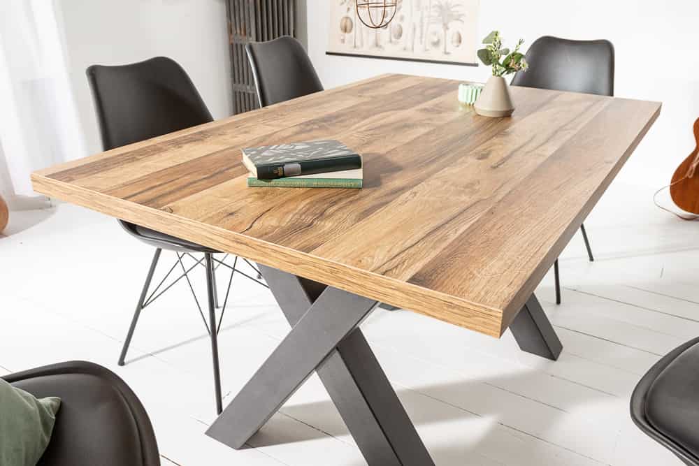 Industrial Esstisch MONTREAL 140cm natur schwarz Eichenholz-Design X-Gestell