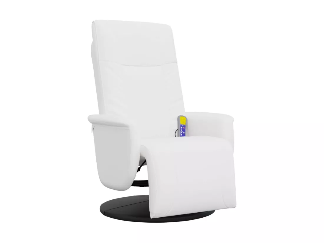 Fauteuil inclinable de massage repose-pieds blanc similicuir