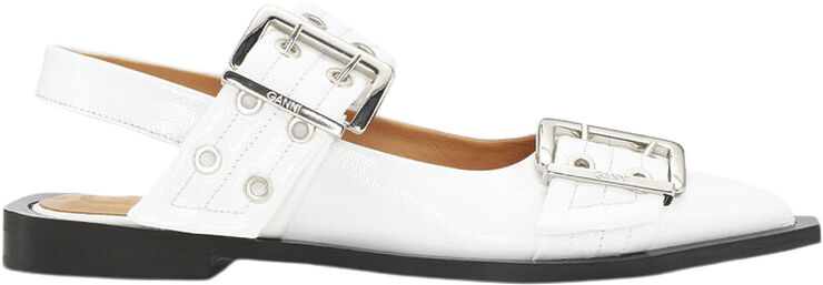 Ganni Feminine Buckle Ballerina Naplack Egret