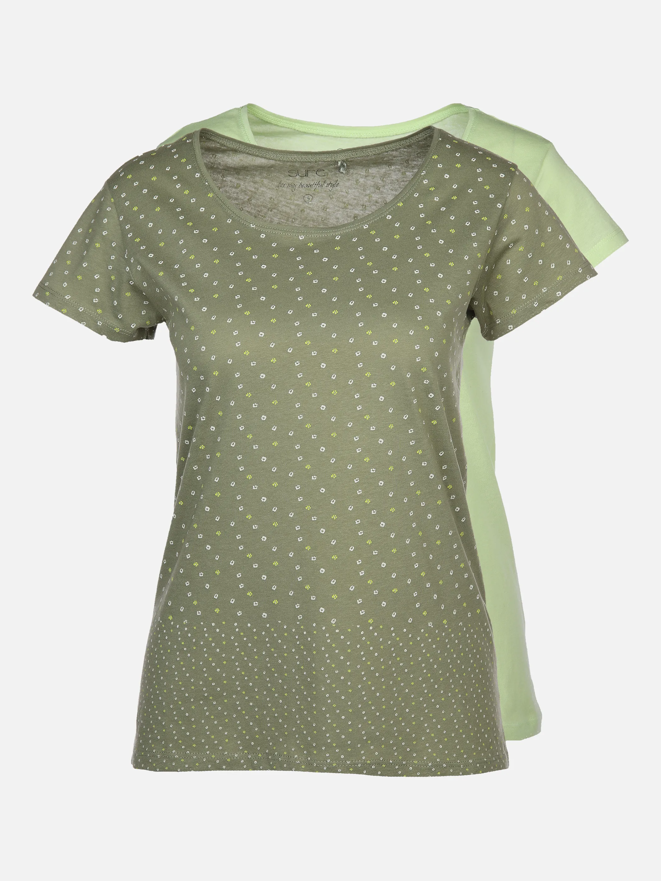 Damen T-Shirt im 2er Pack mit Print und unifarben