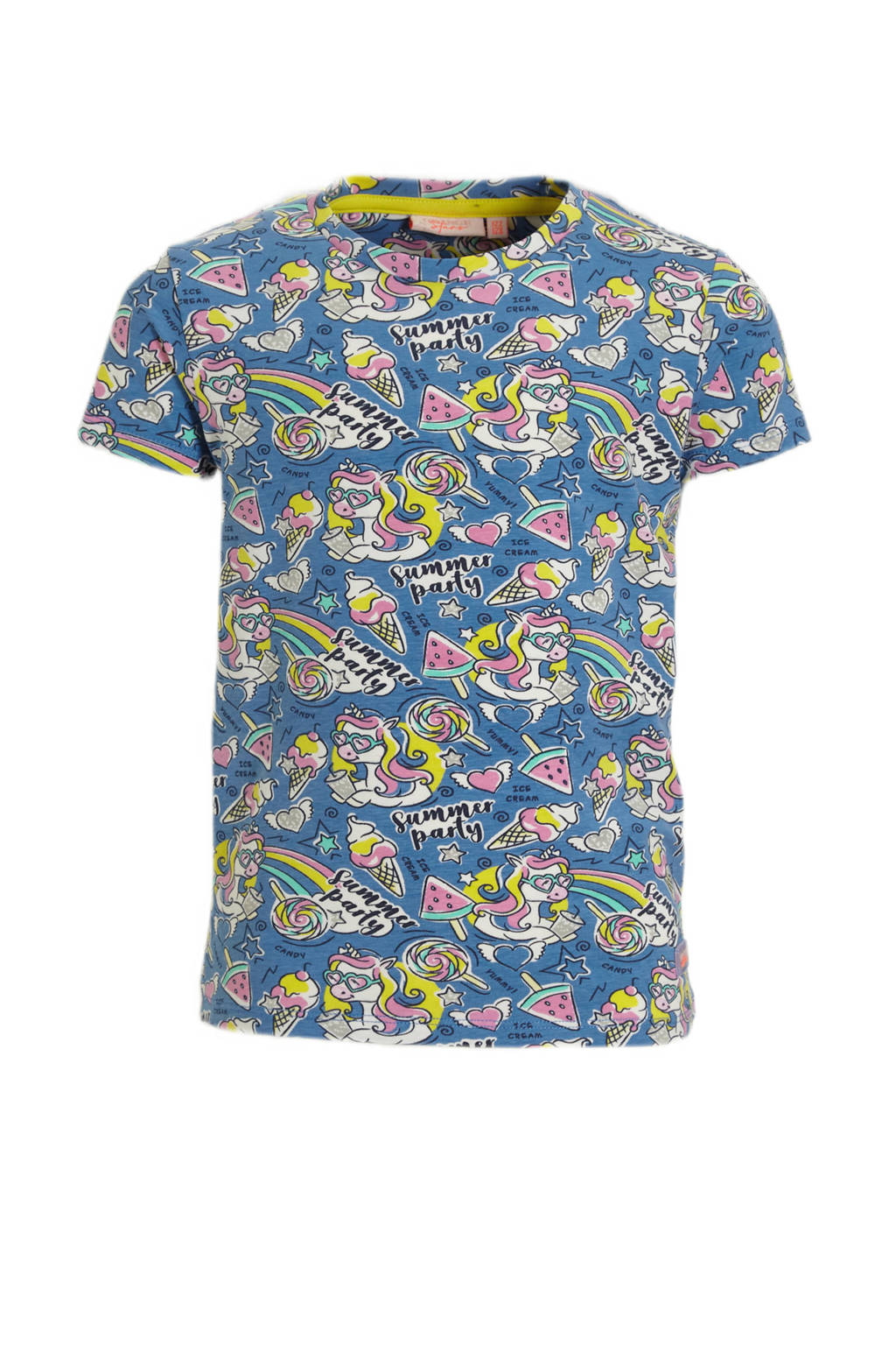 Orange Stars T-shirt Prya met all over print blauw