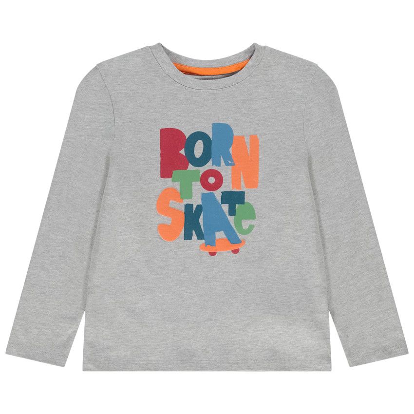 T-shirt manches longues en jersey print fantaisie pour garçon - Gris chiné