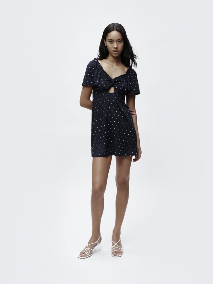 Vestido curto com nó - Azul-marinho/branco