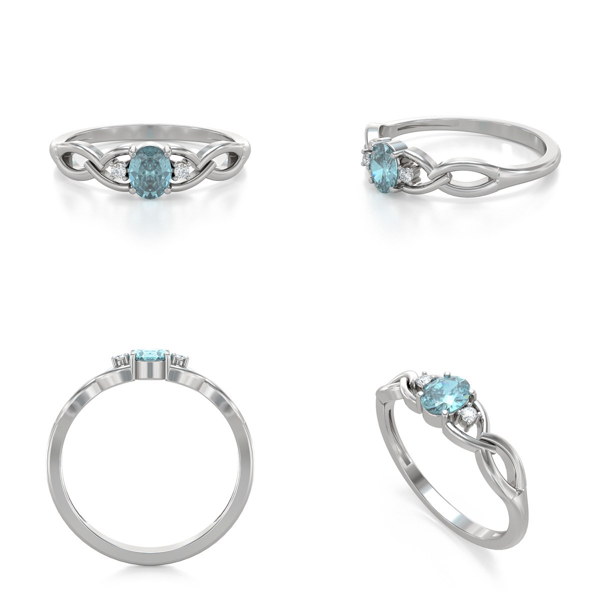 Bague Élégante en Aigue-Marine avec Diamants sur Argent 925 - 2.2grs | Aden Bijoux