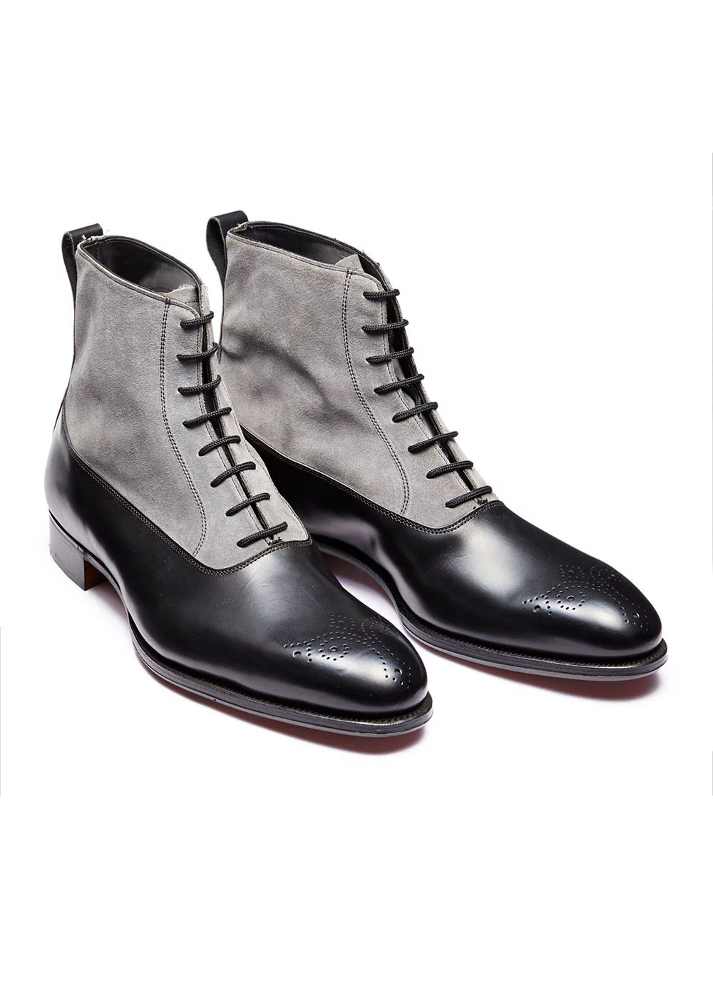 BOOTS CLARENCE VEAU NOIR ET VEAU VELOURS GRIS
