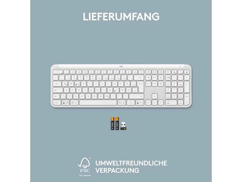 Logitech Tastatur K950 Signature Slim Off-white Schlanke kabellose Tastatur mit leisen Tasten