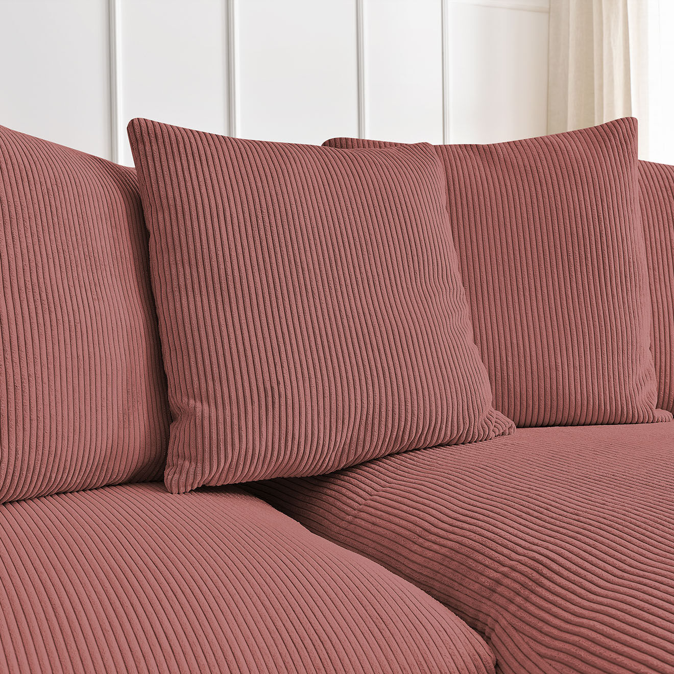Bobochic Canapé d'angle réversible ultra moelleux voltaire velours côtelé rose - 310x174x75 cm