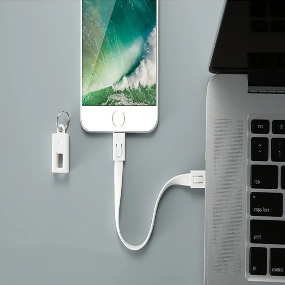 Schlüsselanhänger Ladekabel USB A auf Lightning Datenkabel mit Spaltring - Blau