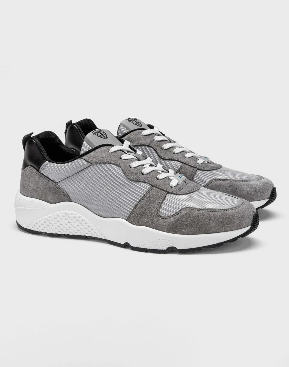 Sneakers cuir et textile gris 