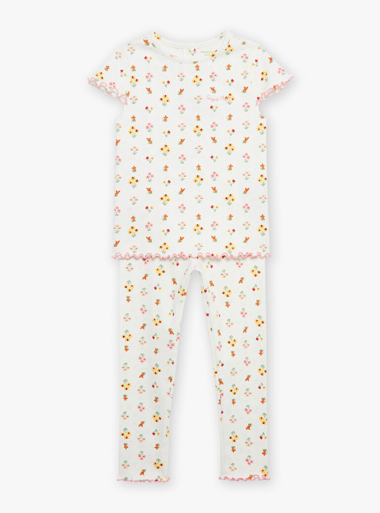 Pyjama écru à imprimé fleurs et renards