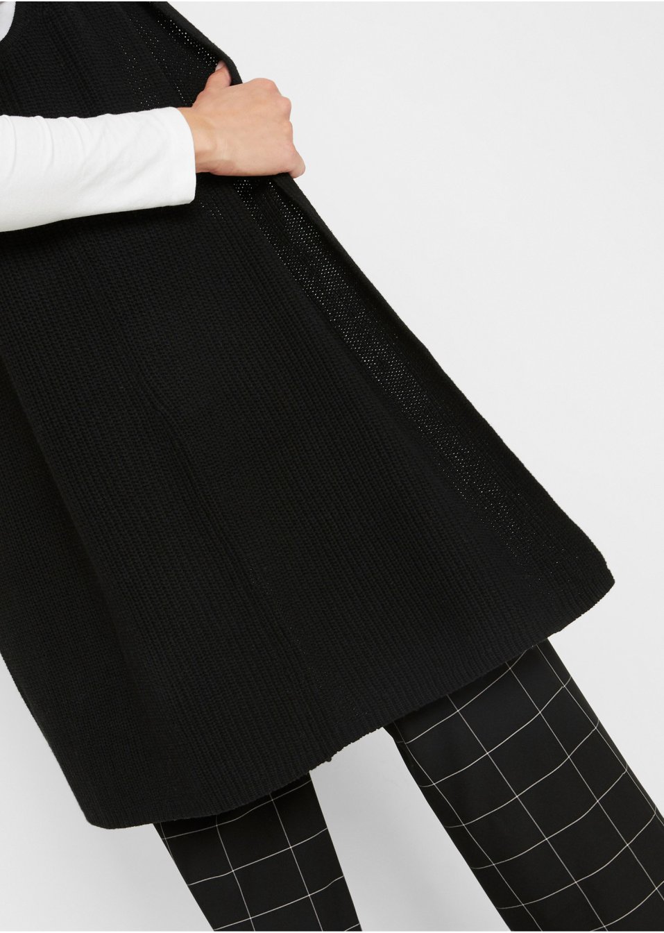 Gilet long sans manches en maille côtelée