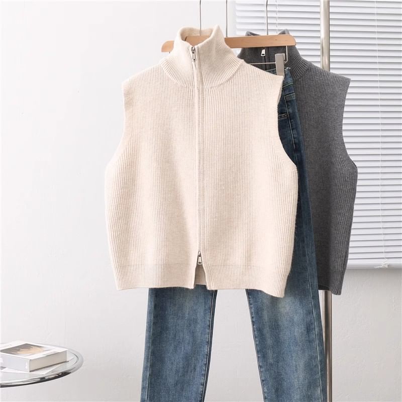 Keiko Girl - Geribbeld vest met opstaande kraag en rits