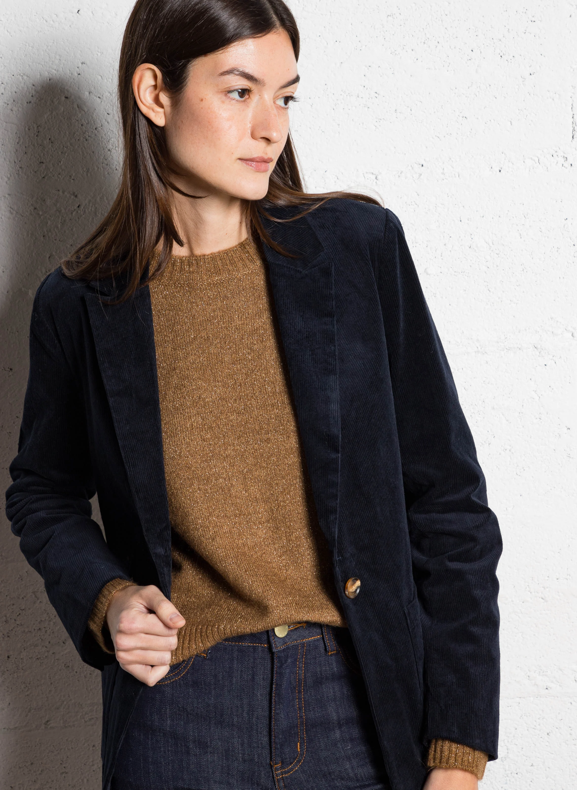 VALERIA - Veste de taille en velours côtelé | Bleu