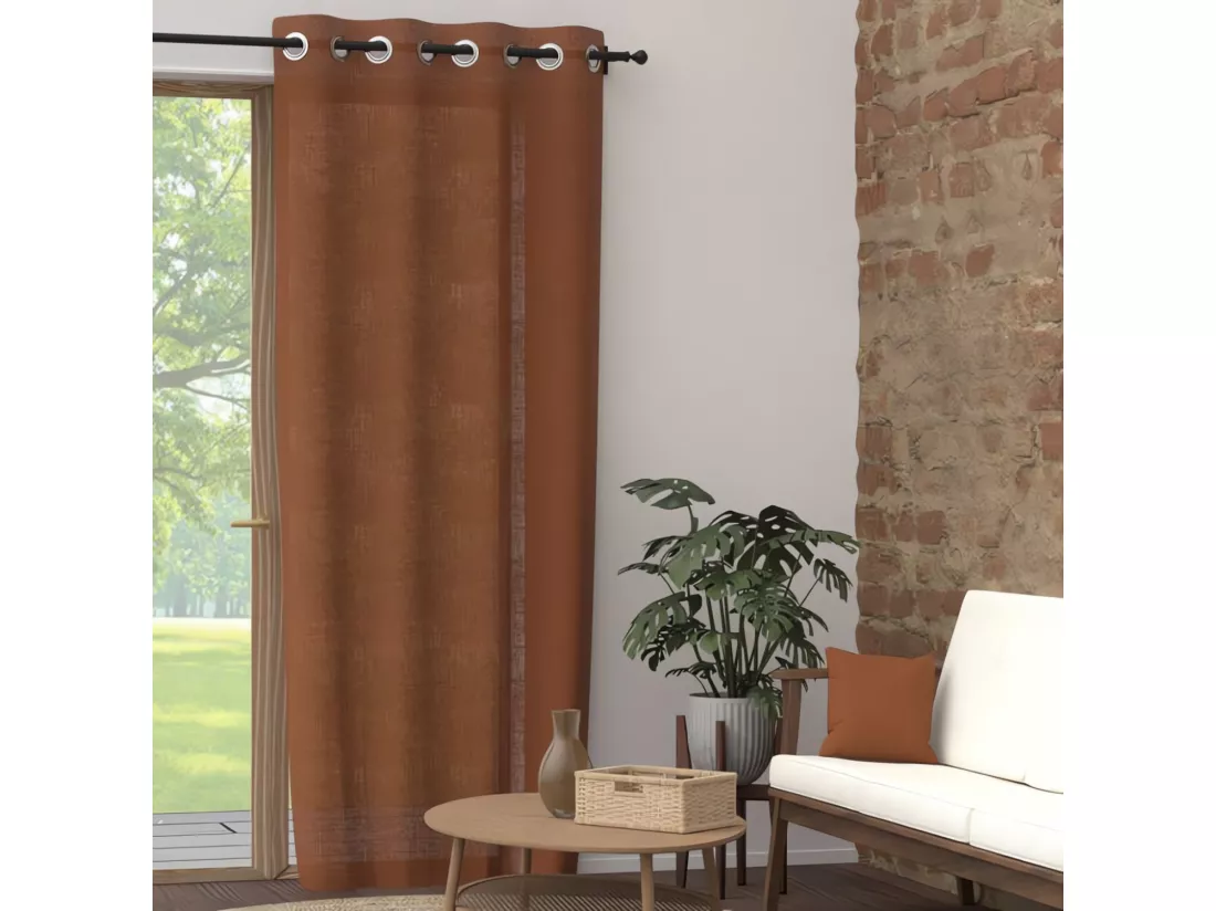 Rideau à oeillets pur coton 135x300 cm PANAMA terra, par Soleil d'Ocre