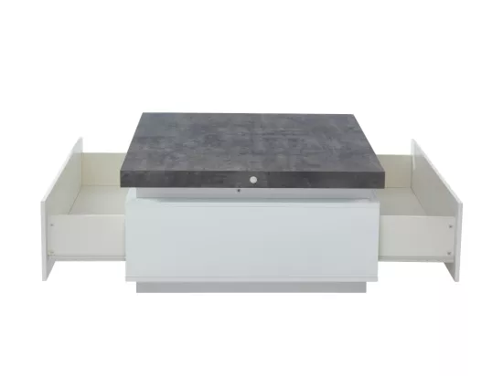 Table basse HALO II - 2 tiroirs - MDF laqué - Avec LEDs - Blanc et Béton