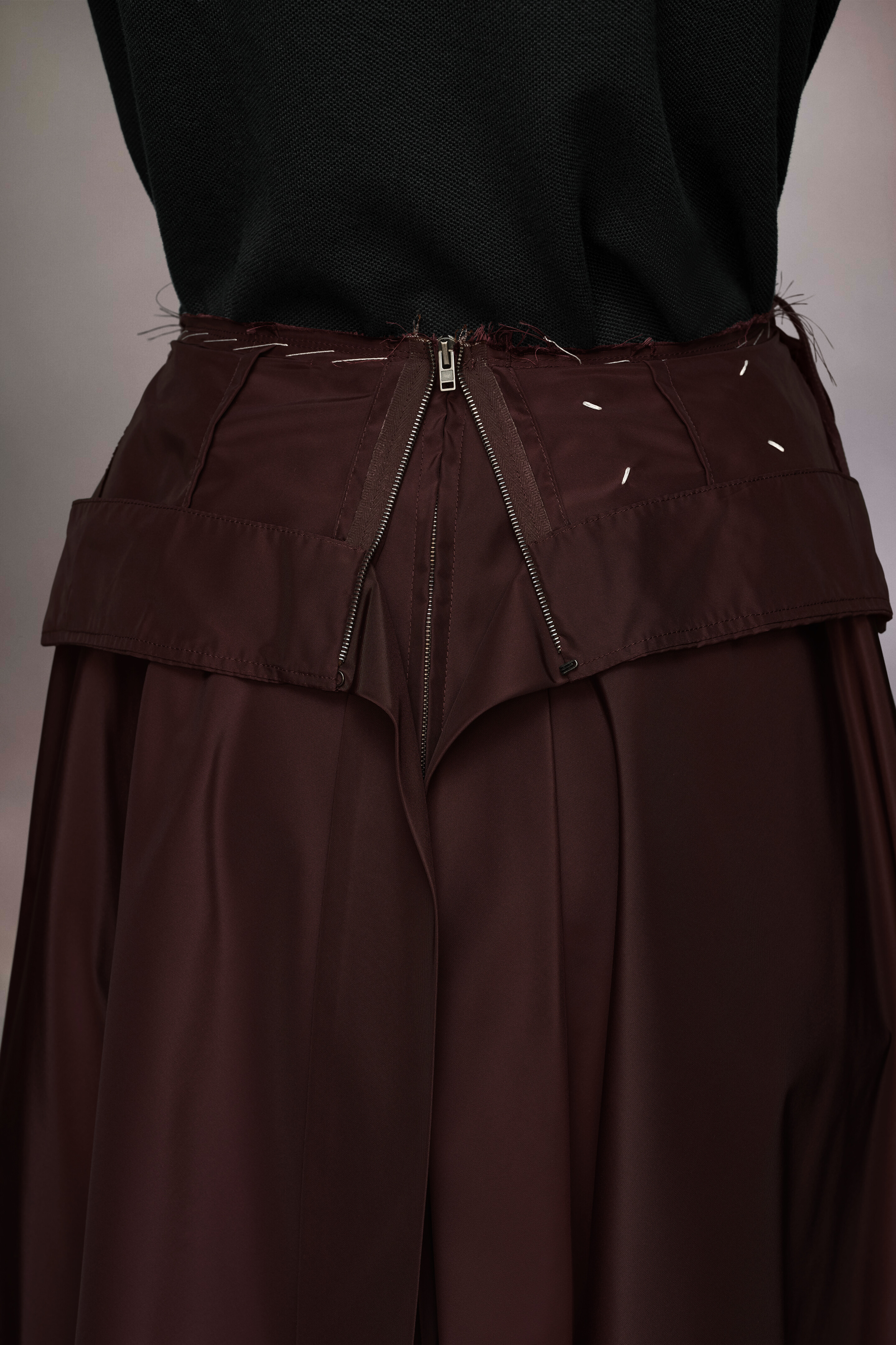 Jupe midi en taffetas Bordeaux
