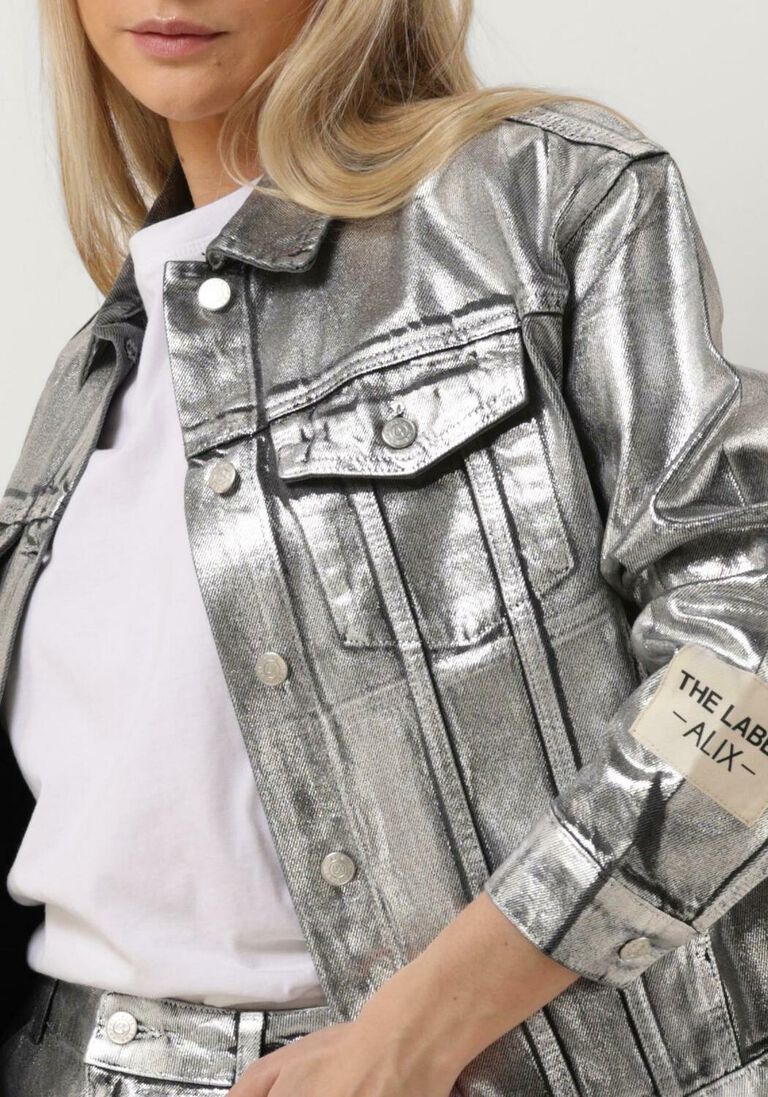 ALIX THE LABEL zilveren alix the label jack ladies woven silver denim jacket
