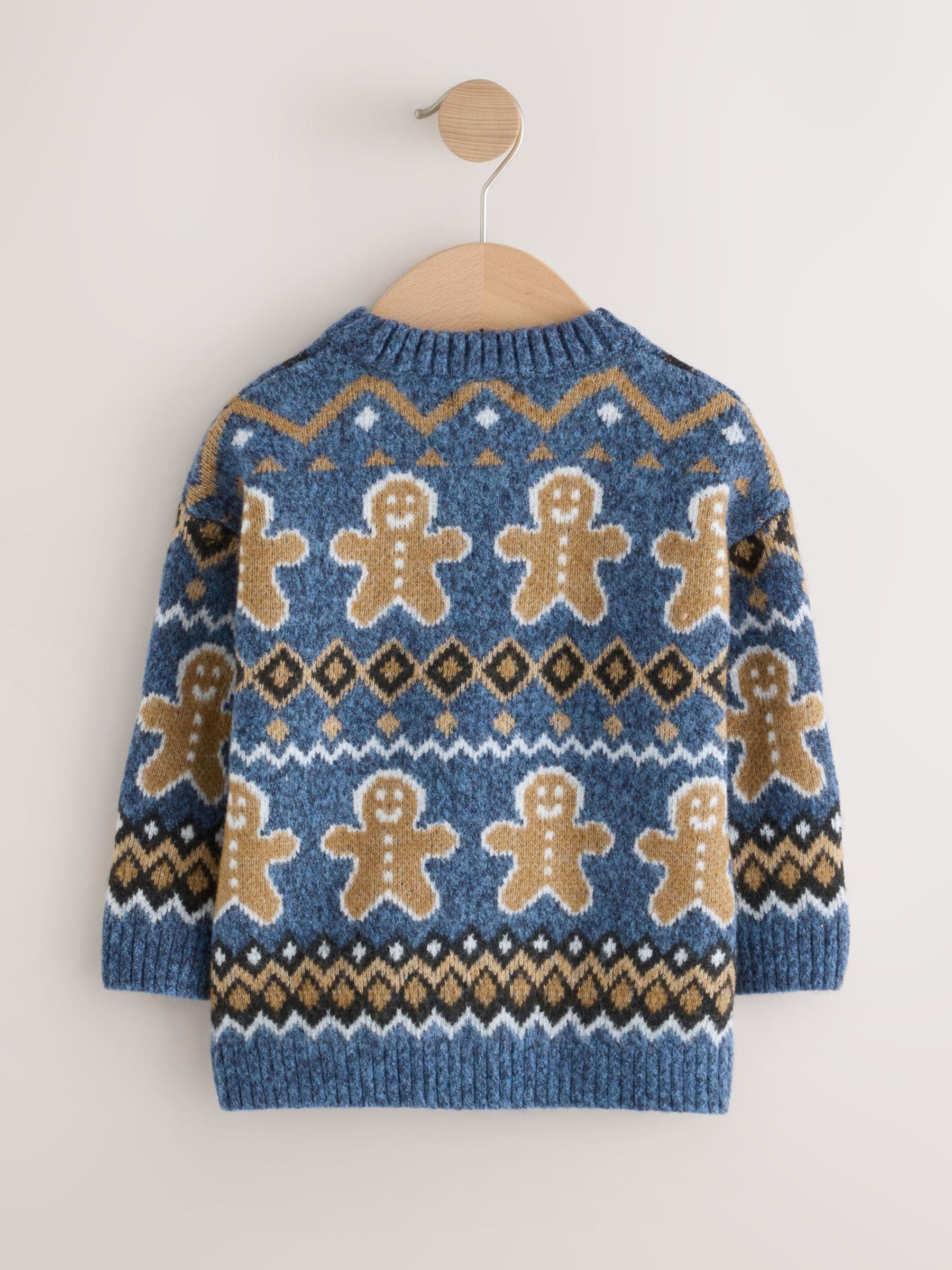 Marineblauw peperkoek - Gebreide kersttrui (3 mnd-7 jr)