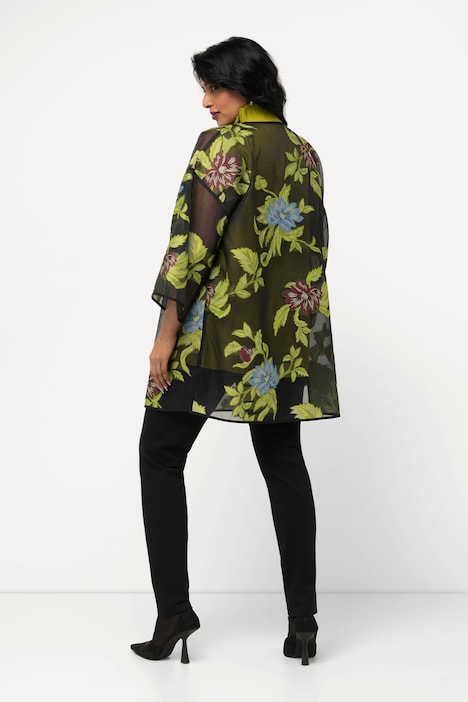 Chiffonjacke, florales Design, V-Ausschnitt, 3/4-Arm