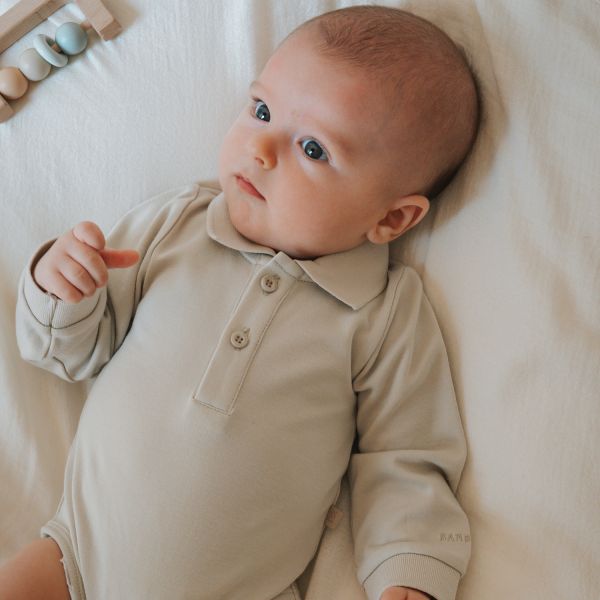 Bamboom Long Sleeve Polo Romper - 6 Mnd - Sand