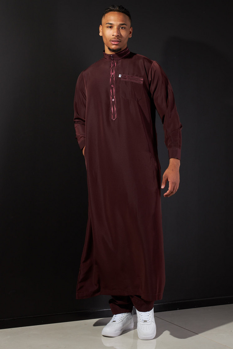 Ensemble 2 pièces qamis + pantalon bordeaux