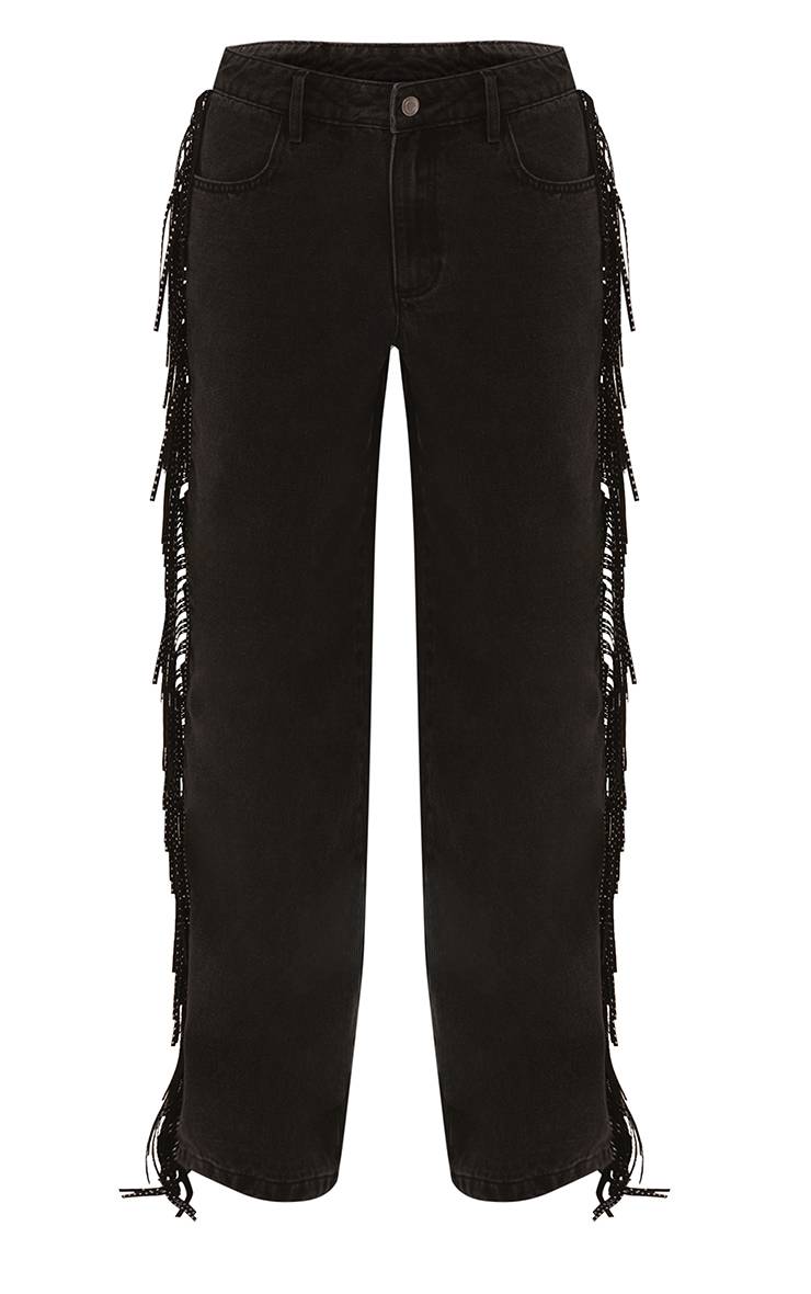 Noir Jean À Franges Cloutées