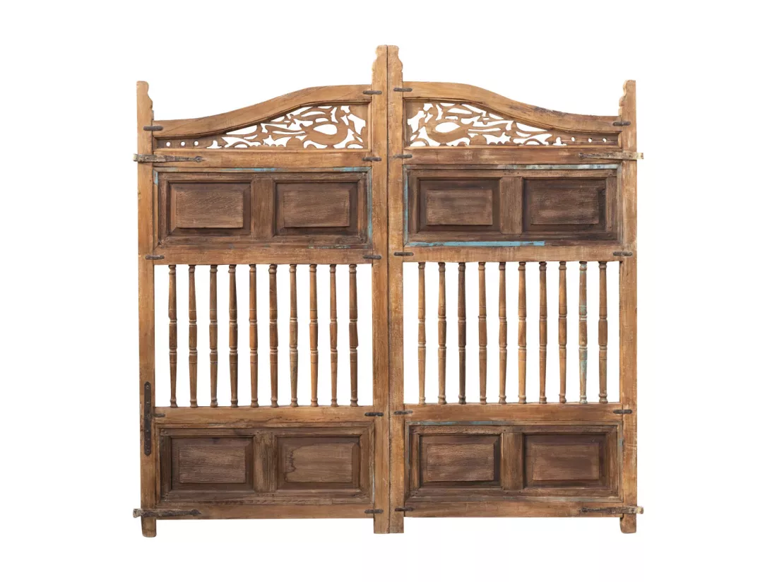 BISCOTTINI Portail - Bois Massif et Fer Finition Antique - Clôture en Fer - Portail en Métal - Porte Décorative - Portail d'Entrée - Clôture en Bois - Intérieur et Extérieur - 240x7x232cm