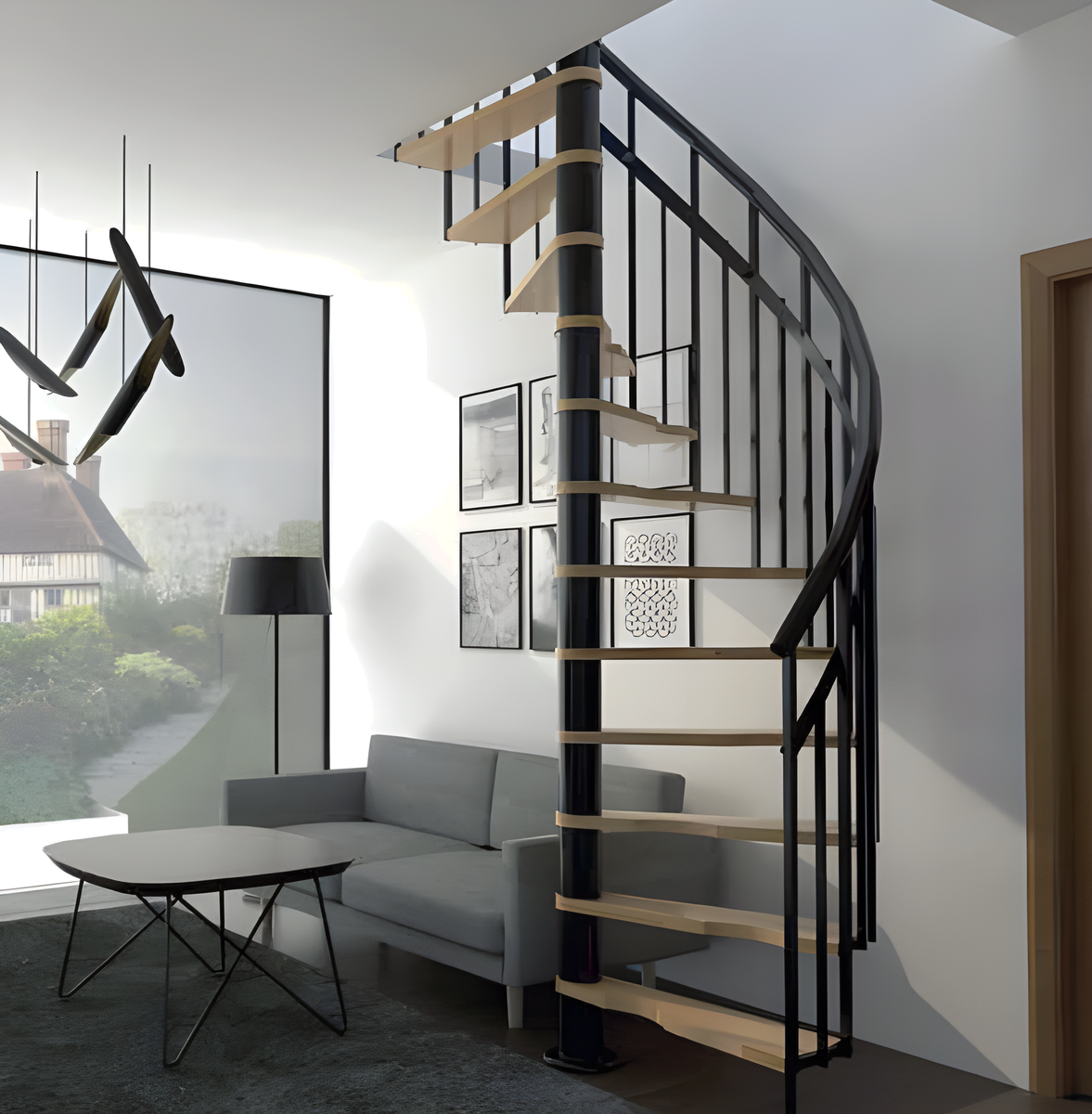 HandyStairs ruimtebesparende wenteltrap “Radius” – 140x70 cm – 299 cm hoog – 12 beukenhouten treden – Wit