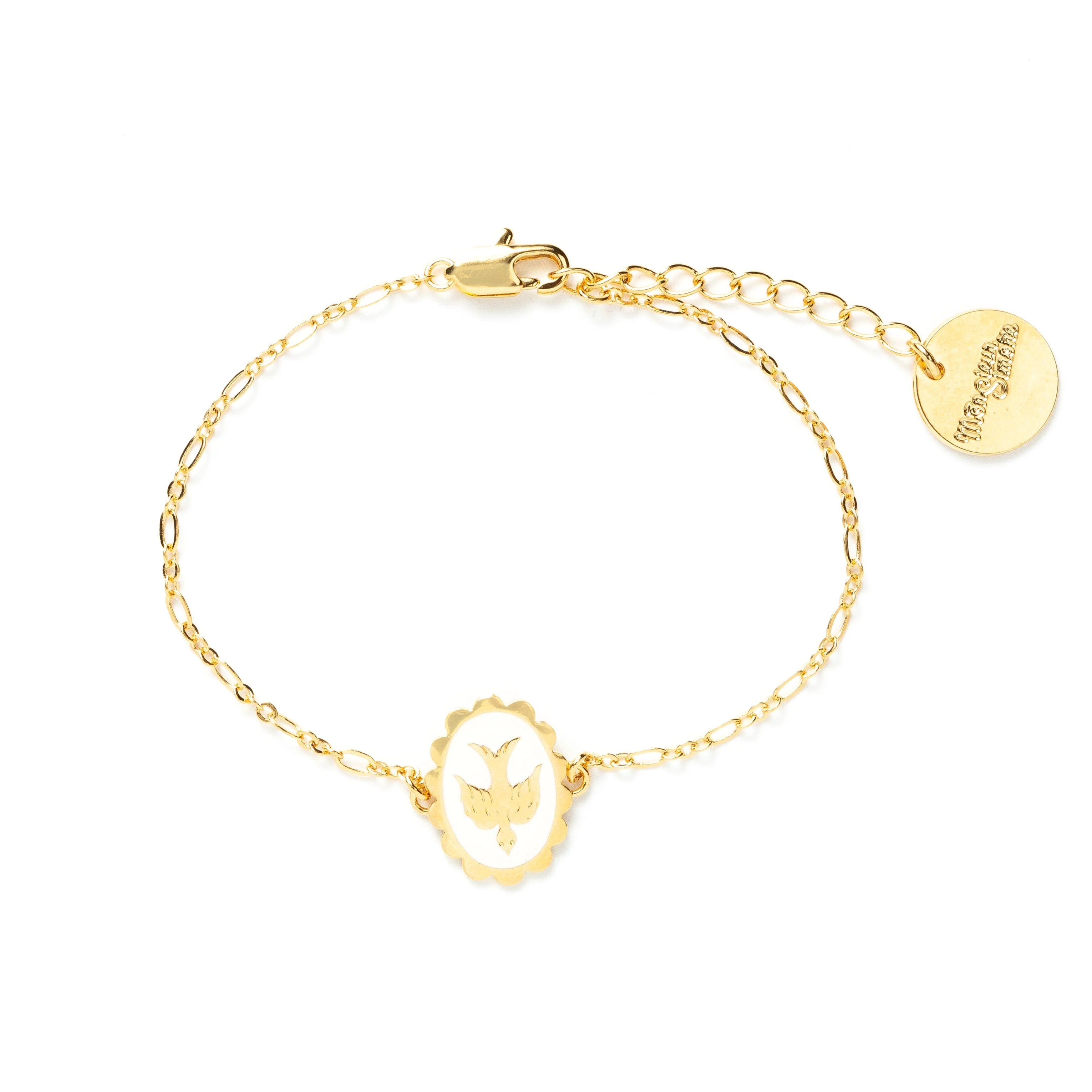 THÉMIS - Bracelet colombe émaillé doré à l'or fin | Blanc