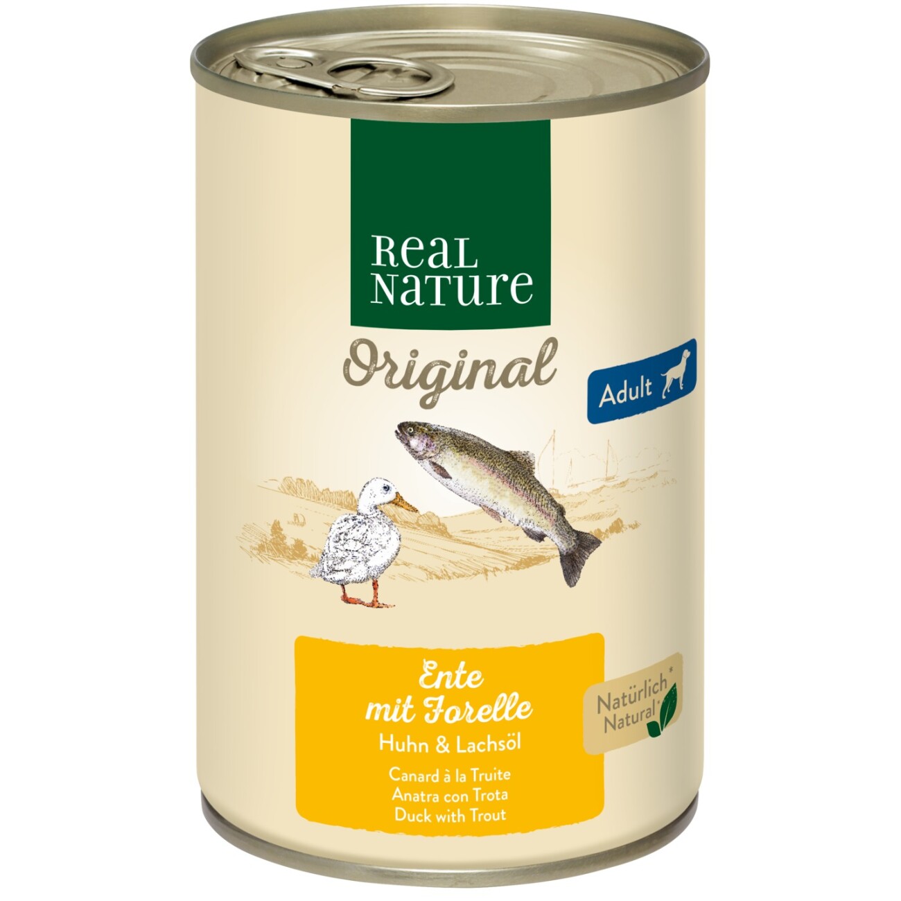 REAL NATURE Nassfutter Hund, Adult, Ente mit Forelle 6x400 g